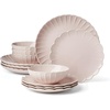 image:imageLenox Dinnerware Set French Perle Scallop Blush 12Piece Set Service For 4 Stoneware Dishwasher Safe Microwave Safe Plates and Bowls sets Dish Set Plate Set Home And Kitchen Pink 12 Piece