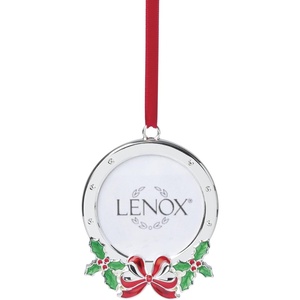 image:imageLenox Christmas Tree Ornaments Holly Frame Silverplated Ornament Round Picture Frame Red Ribbon for Hanging Christmas Decor Tree Decor Family Picture Ornaments Silver 1Piece 25x35Inch