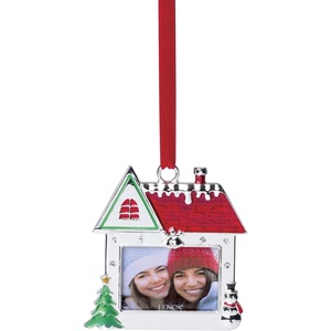 image:imageLenox Christmas Tree Ornaments House Frame Silverplated Ornament Square Picture Frame Red Ribbon for Hanging Christmas Decor Tree Decor Family Picture Ornaments Silver 1Piece 25x275Inch