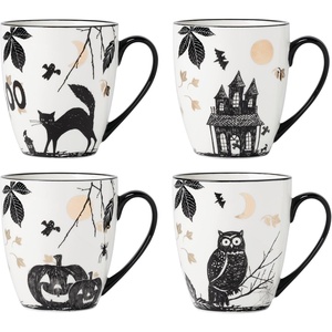 image:imageLenox Coffee Mugs Vintage Haunted Halloween 12 Oz Mugs Set of 4 Porcelain Assorted Drinkware Set Spooky Fall Decor Dishwasher Safe Microwave Safe Halloween Decor Indoor WhiteBlack 4 Piece