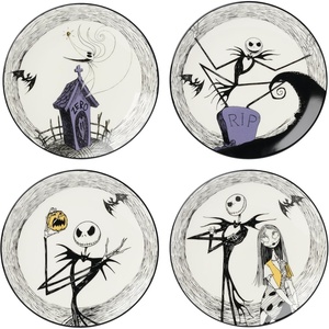image:imageLenox Dinnerware Set Nightmare Before Christmas Accent Plates Set For 4 Jack Skellington Halloween Decor Indoor Porcelain Dishwasher Safe Microwave Safe Halloween Dishes WhiteBlack 4 PiecesAccent Plates