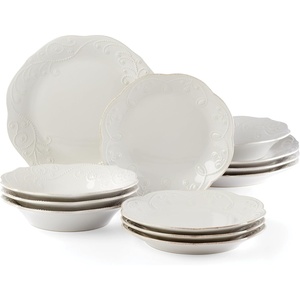 image:imageLenox French Perle Dessert Plates White Set of 412Piece Dinnerware Set  Pasta Bowls