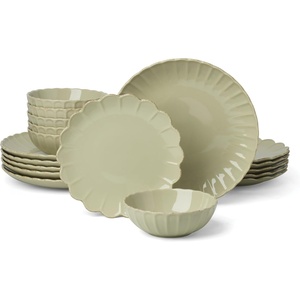 image:imageLenox Stoneware Dinnerware Sets For 6 French Perle Scallop Matcha 18Piece Dinnerware Set Service For 6 Dishwasher Safe Ceramic Plates Stoneware Dinner Plates and Bowls Sets Green 18 Piece