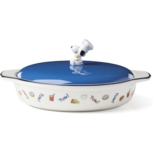 image:imageLenox Home And Kitchen Chef Snoopy Covered Casserole Dish Stoneware Material Dishwasher Safe Kitchen Baking Dish For Oven Oven Safe Upto 350 Degrees Snoopy Design Blue And White 1 Piece