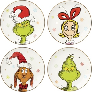 image:imageLenox 898093 Merry Grinchmas Tidbit Plates Service For 4 Assorted Christmas Dishes Dinnerware Set HolidayAccent Plates
