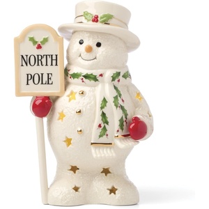 image:imageLenox Figurine Happy Holly Days North Pole Snowman LightUp Figurine Christmas Decorations Christmas Decor Indoor Snowman Design Ivory 1 Piece 775Inch Height 2 AAA Batteries Not IncludedFigurine