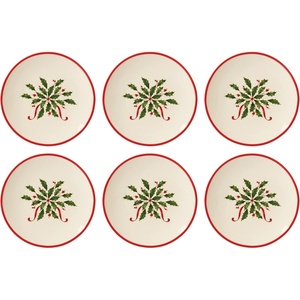 image:imageLenox Holiday 6Piece Dinner Plates Dinnerware Set Service For 6 Porcelain Dishwasher Safe Round Plates Set Holiday Red amp Green Perfect for Gatherings Christmas Dinnerware Ivory 6 PieceParty Plates  Set of 6