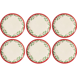image:imageLenox Holiday 6Piece Dinner Plates Dinnerware Set Service For 6 Porcelain Dishwasher Safe Round Plates Set Holiday Red amp Green Perfect for Gatherings Christmas Dinnerware Ivory 6 PieceAccent Plates  Set of 6