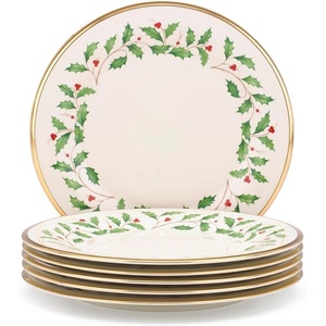 image:imageLenox Holiday 6Piece Dinner Plates Dinnerware Set Service For 6 Porcelain Dishwasher Safe Round Plates Set Holiday Red amp Green Perfect for Gatherings Christmas Dinnerware Ivory 6 PieceDinner Plates  Set of 6