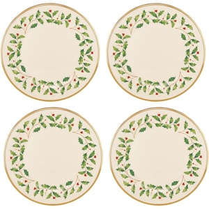 image:imageLenox Holiday 6Piece Dinner Plates Dinnerware Set Service For 6 Porcelain Dishwasher Safe Round Plates Set Holiday Red amp Green Perfect for Gatherings Christmas Dinnerware Ivory 6 PieceDinner Plates  Set of 4