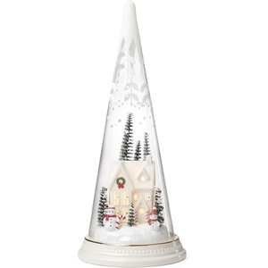 image:imageLenox 896633 Lit Christmas Cone with Farmhouse Scene Holiday Decor