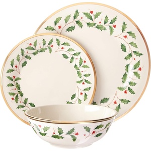 image:imageLenox Holiday 6Piece Salad Plates Dinnerware Set Service For 6 Porcelain Dishwasher Safe Round Plates Set Ivory Red amp Green Perfect for Gatherings Hosting Christmas Dinnerware Ivory 6 Piece3Piece Placesetting