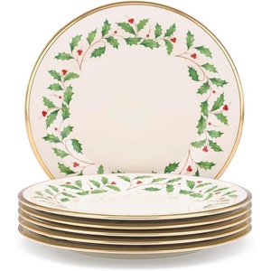 image:imageLenox Holiday 6Piece Salad Plates Dinnerware Set Service For 6 Porcelain Dishwasher Safe Round Plates Set Ivory Red amp Green Perfect for Gatherings Hosting Christmas Dinnerware Ivory 6 PieceDinner Plates  Set of 6