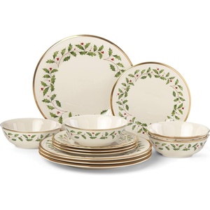 image:imageLenox Holiday 6Piece Salad Plates Dinnerware Set Service For 6 Porcelain Dishwasher Safe Round Plates Set Ivory Red amp Green Perfect for Gatherings Hosting Christmas Dinnerware Ivory 6 Piece12Piece Dinnerware Set Includes Pasta Bowls