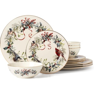 image:imageLenox Winter Greetings Christmas Dinnerware Plate and Bowl Set 12Piece12Piece Dinnerware Set  Includes Pasta Bowls