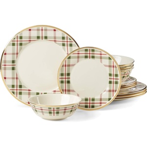 image:imageLenox Holiday Plaid Porcelain 12Piece Christmas Dinnerware Set for 412Piece Dinnerware Set